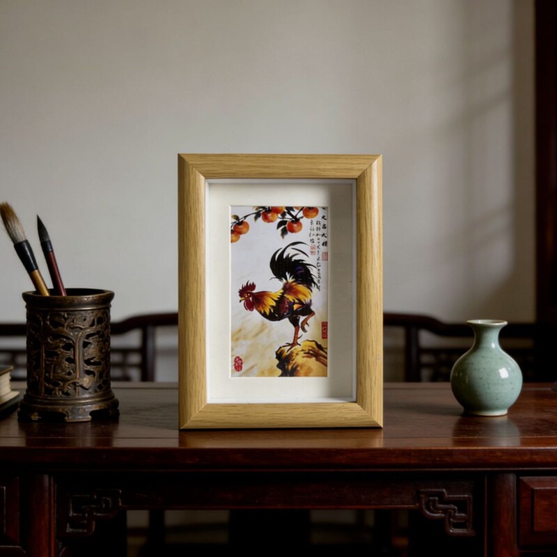 Persimmon-Themed Good Luck and Prosperity Frame Ornament, Vintage Style for Living Room, Entryway, Tv Cabinet, Wine Cabinet, Chinese Style Display Piece, Cultural and Creative Decoration