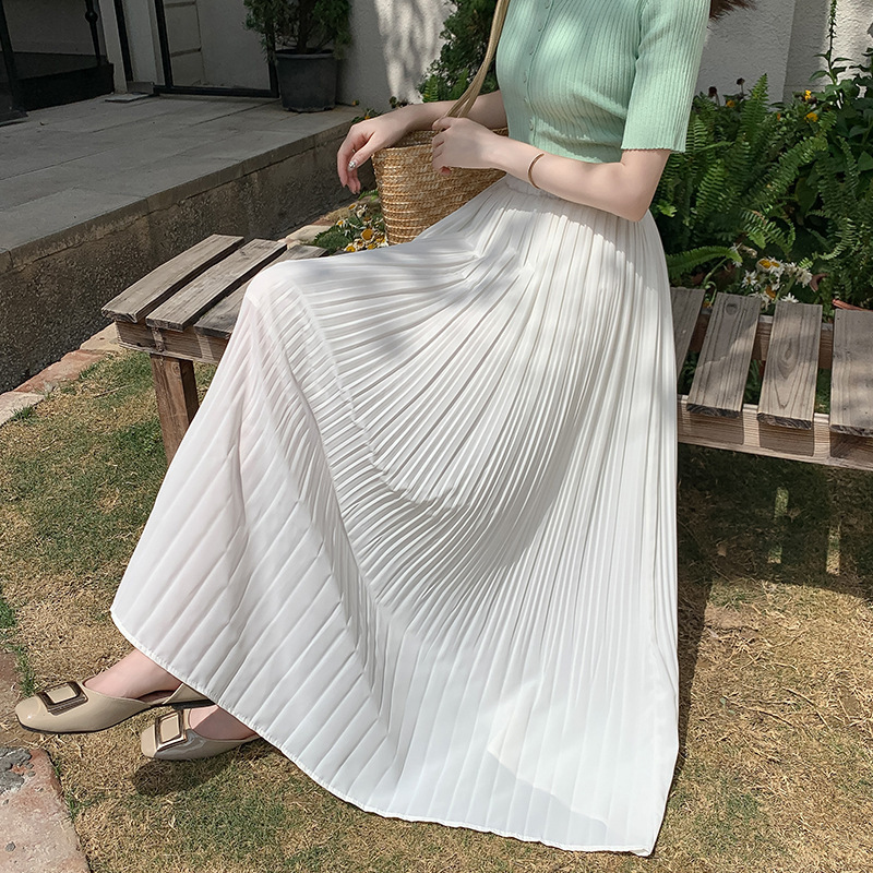 女性のためのプリーツスカート夏 2025 新しいニッチプリーツスカートハイウエストカバー股痩身ドレープシフォンスカート|undefined