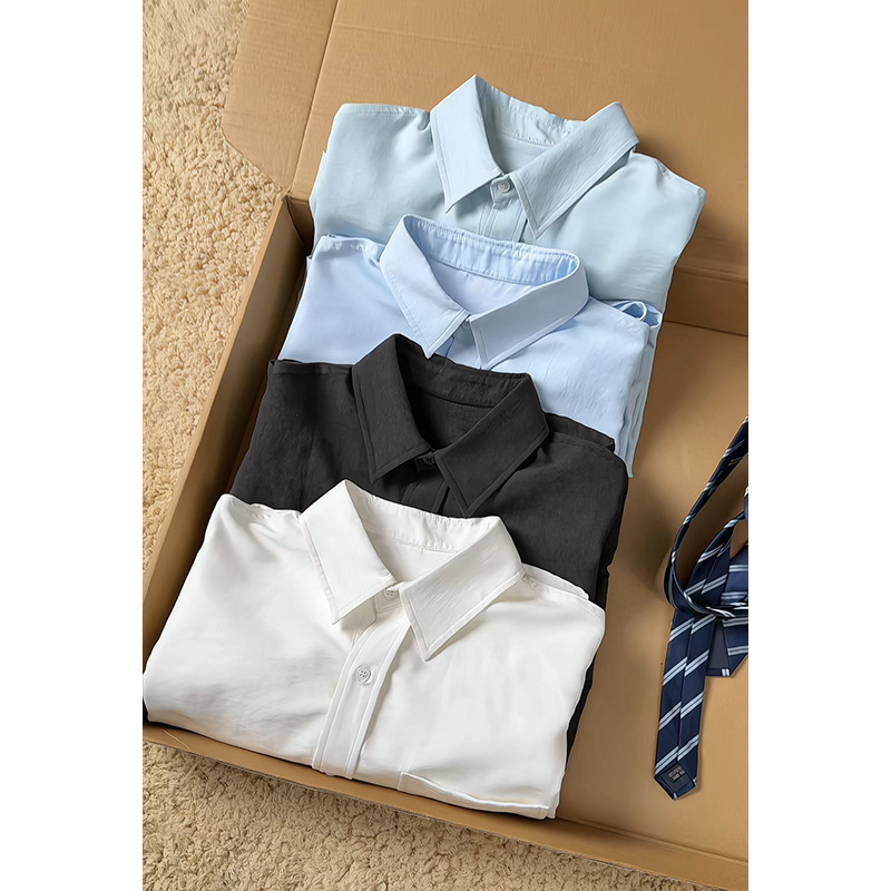 Hong Kong-style Retro Casual 2026 Spring New Simple Solid Color Long-sleeve Shirt With A Youthful Vibe, Trendy Tops For_voghion.com