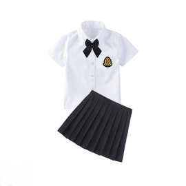 女童表演服套装儿童白色短袖衬衫纯色百褶裙校服中小童六一演出服