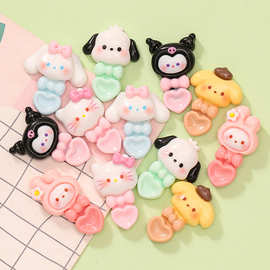 可爱卡通蝴蝶结小狗猫咪勺子 diy手工奶油胶发夹材料树脂饰品配件