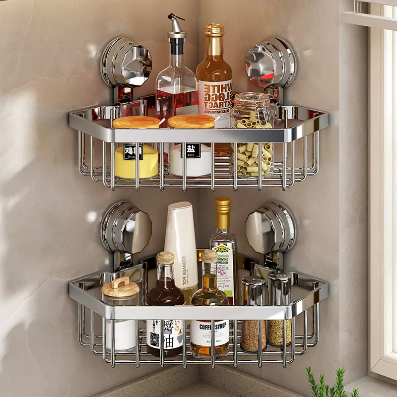 厨房免打孔吸盘置物架壁挂式调料架家用转角调味料用品收纳架批发
