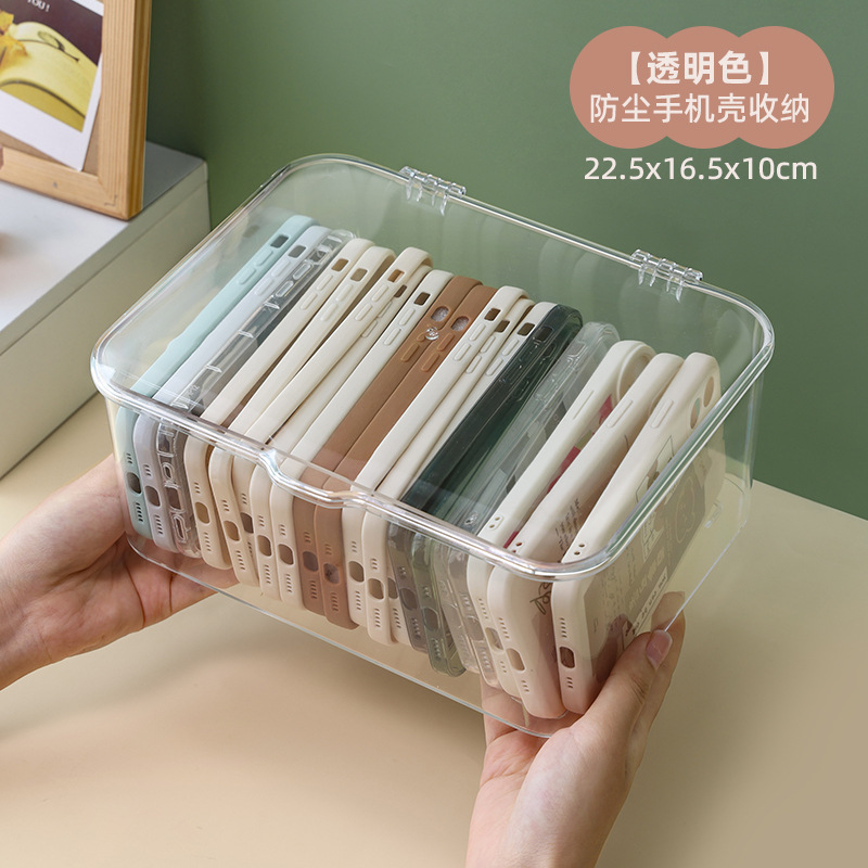 Flip caja de almacenamiento transparente a prueba de polvo Escritorio de gran capacidad organizando gabinete de almacenamiento de teléfono móvil entrega de una pieza de fábrica