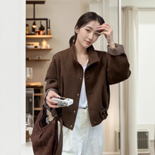 休闲时尚毛呢外套女欧洲站2025年秋季新款韩版立领腰带百搭夹克潮