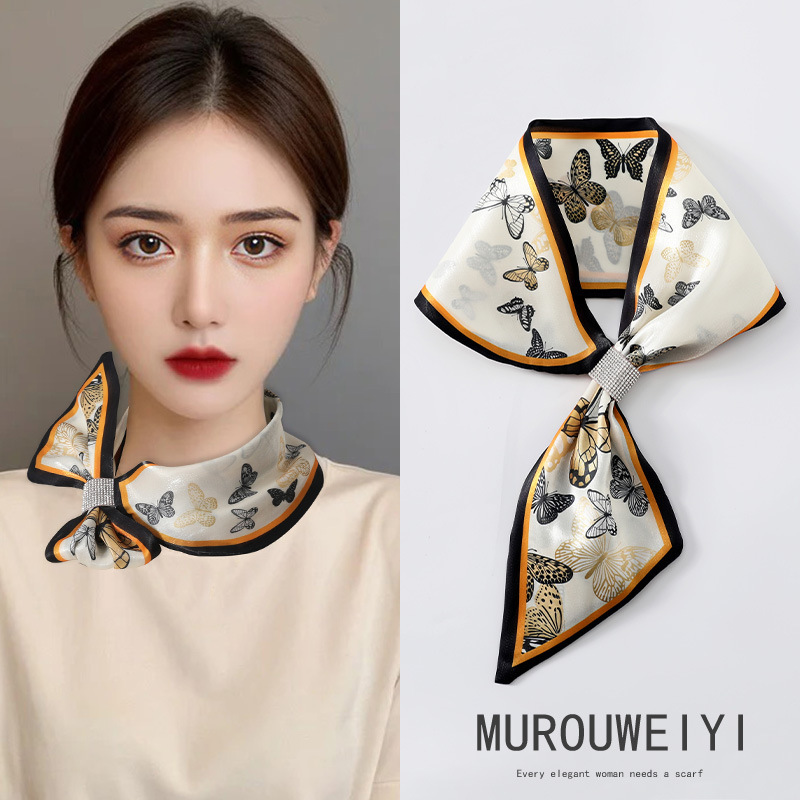 (스트리머얀) 황백색 나비날림 작은귀스카프 13*75cm