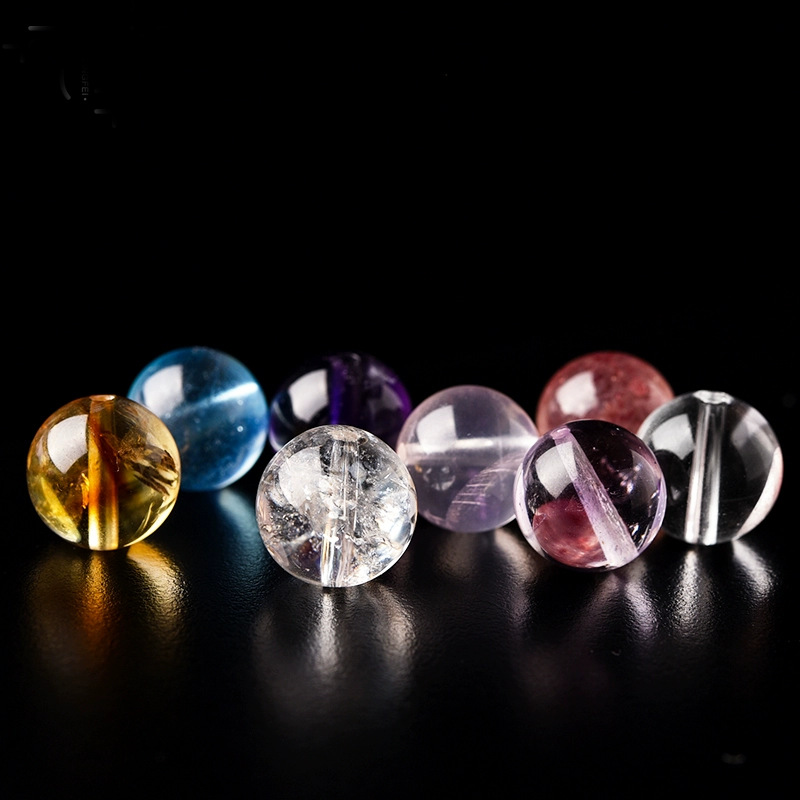 Perla suelta de aguamarina natural, cuentas de cristal, rosa amarillo, amatista blanca, cristal de fresa, pulsera de cuentas de bricolaje, cuentas individuales