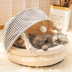 四季通用の揺れる猫ハウス、高級感のある猫用暖かい半密閉型猫ハウス、取り外し可能なペット用品ソファ、発送代行可能