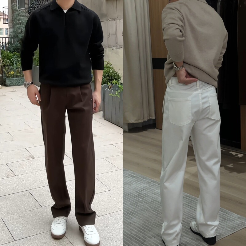 秋季男士时尚百搭潮流简约纯色极简宽松老钱直筒休闲裤|undefined