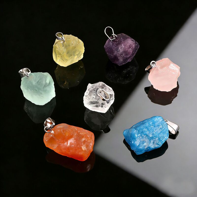 Natural Stone Raw Crystal Amethyst Citrine Pink Crystal Irregular Pendant Personalized Minimalist Style Necklace