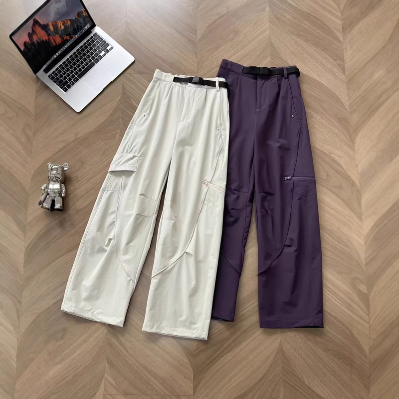 0801 New Style Women's Casual Sports Loose Wide-Leg Pants with Embroidery, Women's Scimitar Pants, One-Piece Wholesale