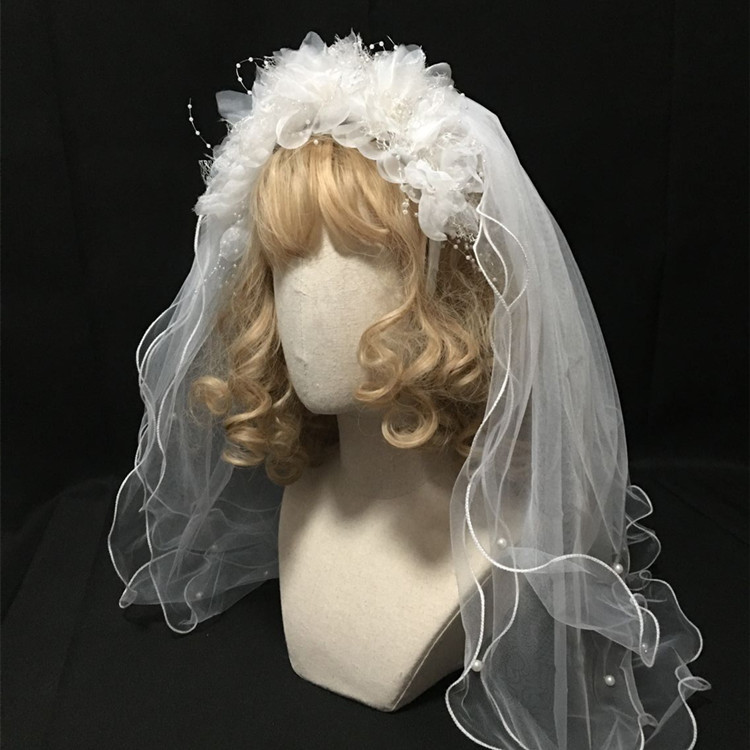 新娘结婚头纱花朵发箍复古婚纱头纱多层蓬蓬纱超仙森系头纱头饰