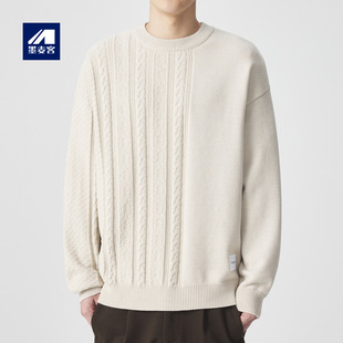 Momoike Simple Jacquard Round Neck Knitwear Men's 2025 Winter New Loose Casual Men's Knitwear 20639