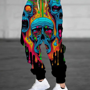 Spring and Summer 2024 Loosen Pants Fashion Brand Fashion All-match 3D Cool Skull Print Men's Casual Pants Korean ML4