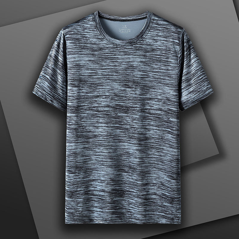 M-8XL más el tamaño de los hombres de cuello redondo Camiseta de manga corta Verano de secado rápido sudor absorbente transpirable deportes casual hielo seda camiseta moda