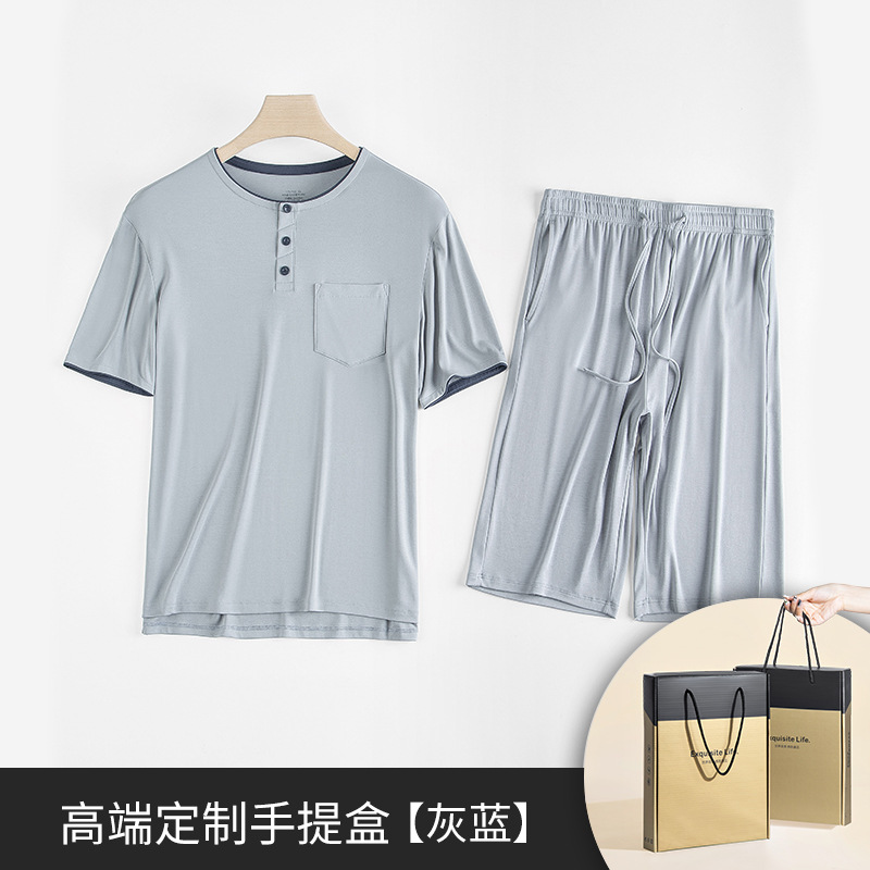 60 pijamas finos de primavera y verano modales de doble cara para hombres, pantalones cortos de manga corta, ropa de hogar en stock