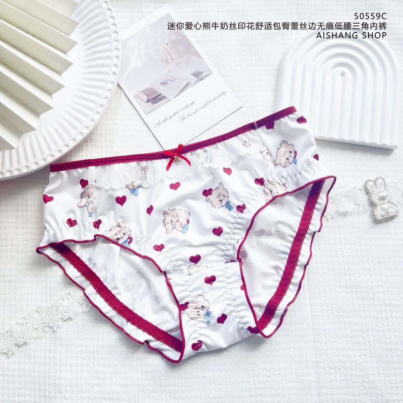 50559C Mini Love Bear Trendy Printed Milk Silk Girls' Underwear Comfortable Hip-Hugging Low-Waist Women's Briefs
