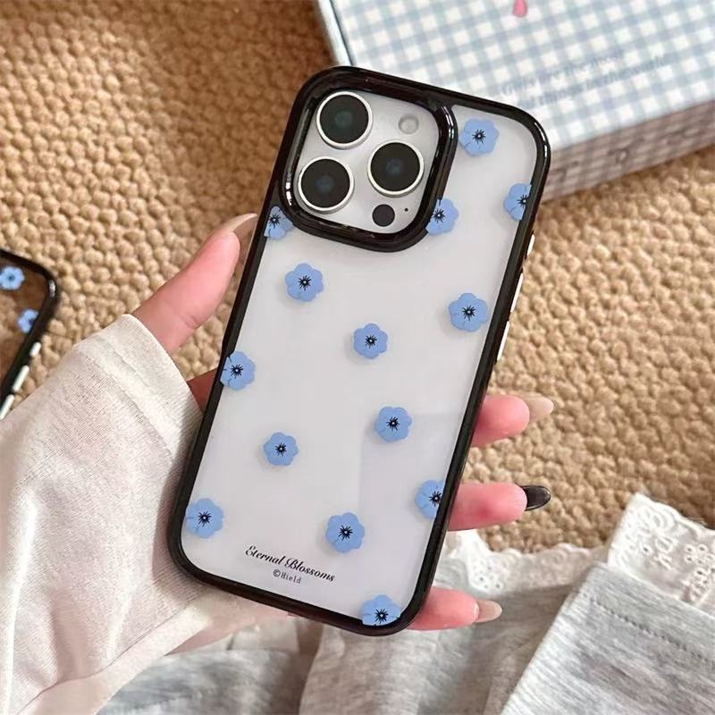 Ins coreanos flores azules simples y transparentes para iPhone16ProMax funda para teléfono móvil 13 Apple 14/15 hembra