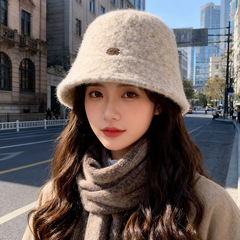秋冬新款毛绒渔夫帽子女大头围保暖毛绒水桶帽韩版时尚显脸小盆帽