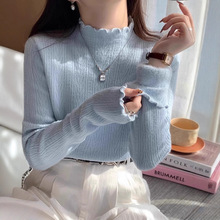 加绒加厚一体绒毛衣女2025秋冬新款打底衫内搭高级感木耳边上衣女