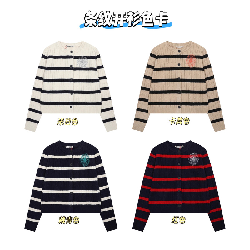 In-Stock Korean Trendy Brand New Mardi Daisy 4-Color Round Neck Single-Breasted Cardigan Striped Knit Sweater Jacket
