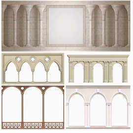ZD白色简约复古欧式拱门立柱罗马柱石柱背景图片设计素材