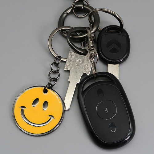 Simple school bag pendant, cute smiling face expression key chain pendant, colorful creative smile key chain