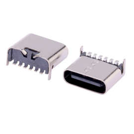 TYPE-C6P母座 后两脚插板L=6.5/6.8 卧式板上SMT连接器type-c母头