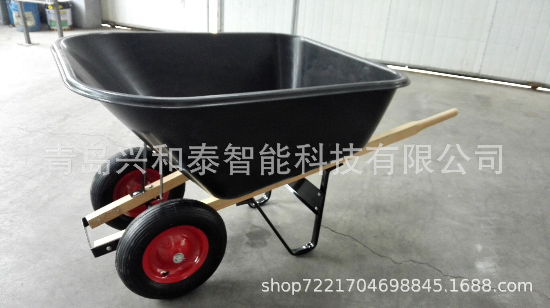 两轮PP斗拖车大容量140L花园手推车物料推车木把大斗手推工具车