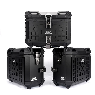 28L/35L motorcycle aluminum alloy side box universal waterproof anti-collision trunk aluminum alloy quick release three boxes (Motorcycle trunk) - 45l-armor-35l-armor-edge-box-black