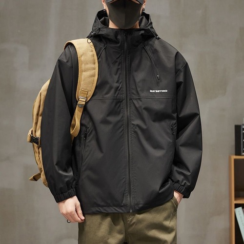 Men's Spring/Fall Loose-Fit Windproof Casual Workwear Jacket with Hooded Collar