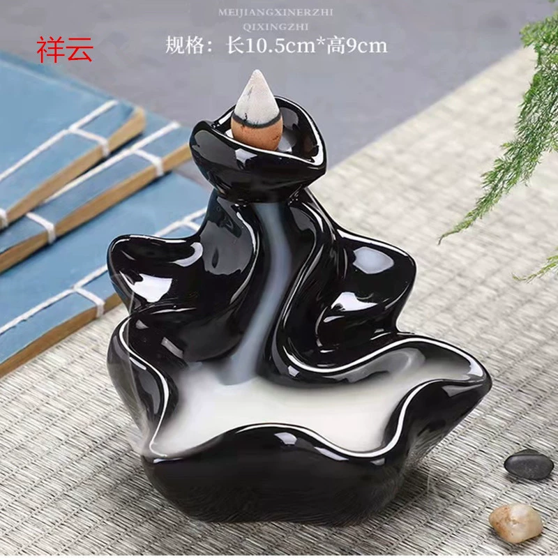 Ceramic Backflow Incense Burner, Lotus Inverted Design, Decorative Buddha Incense Holder