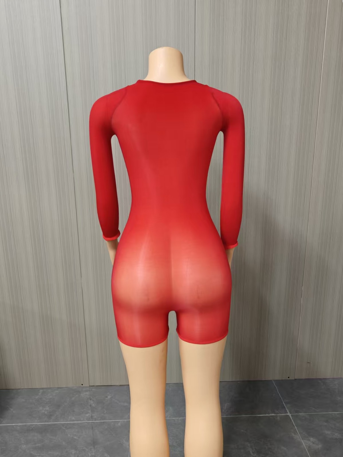 Glänzender Transparenter Bodysuit Langarm Elastischer Catsuit_voghion.com