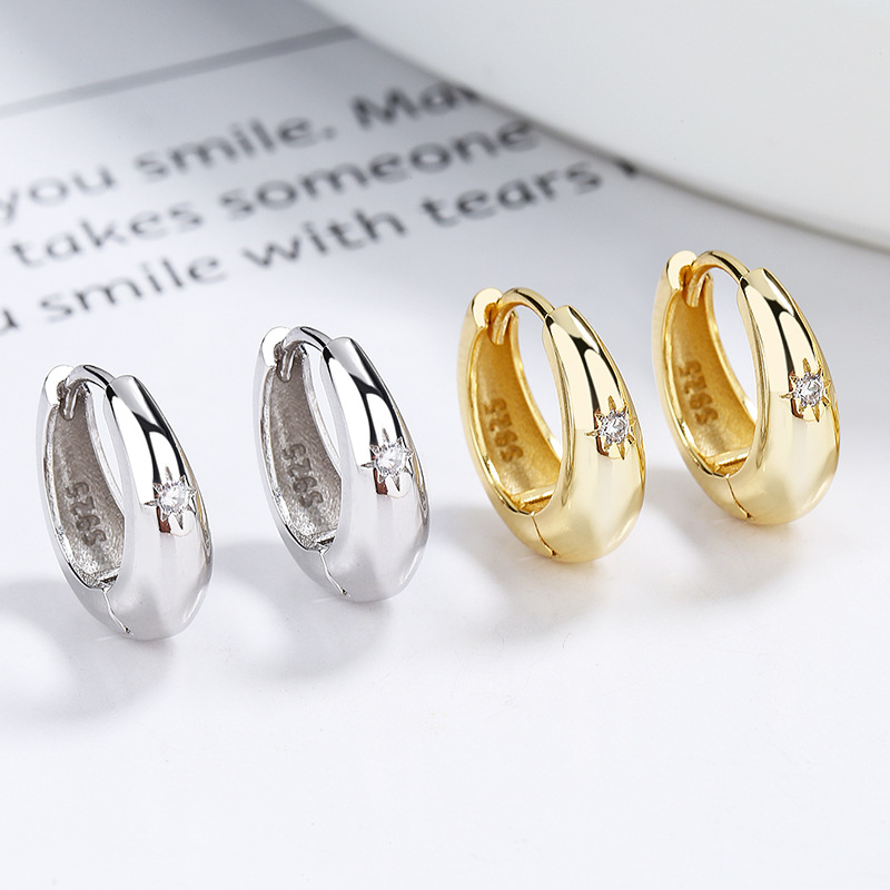 3g Weight 925 Sterling Silver Ear Needle Material 1 Pair 925 Sterling Silver Zircon 925 Sterling Silver Earrings Geometric Hoop Earrings