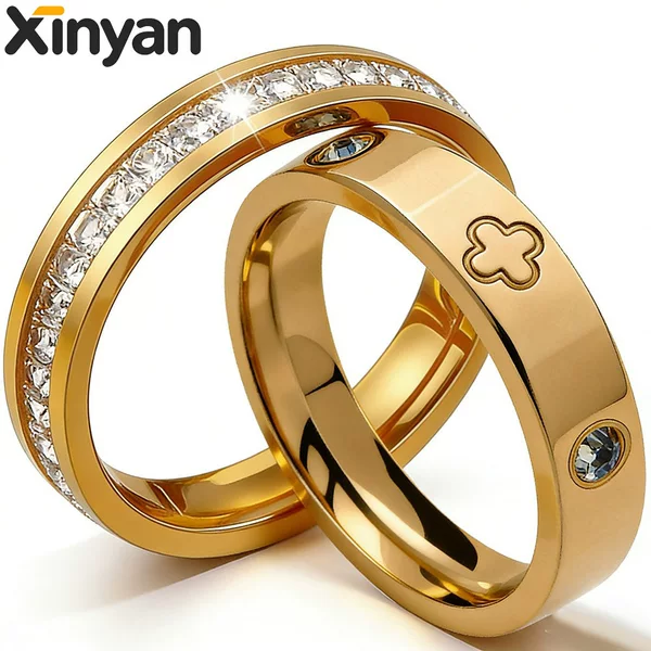 Cross-border bestseller: Four-leaf clover titanium steel ring for women, non-fading, 18K gold plated, niche design, ins-style light luxury couple's ring