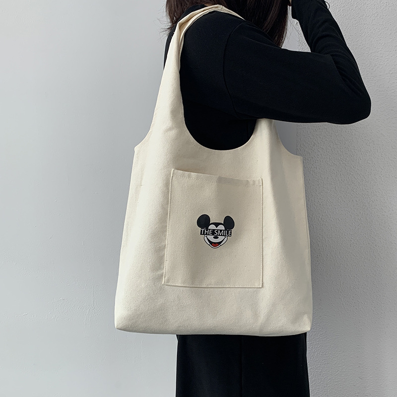 Nuevo diseño de ilustración de estilo japonés, bolso de hombro de mano ins de estilo perezoso, bolso de compras literario, bolso de lona, ​​bolso escolar para mujer