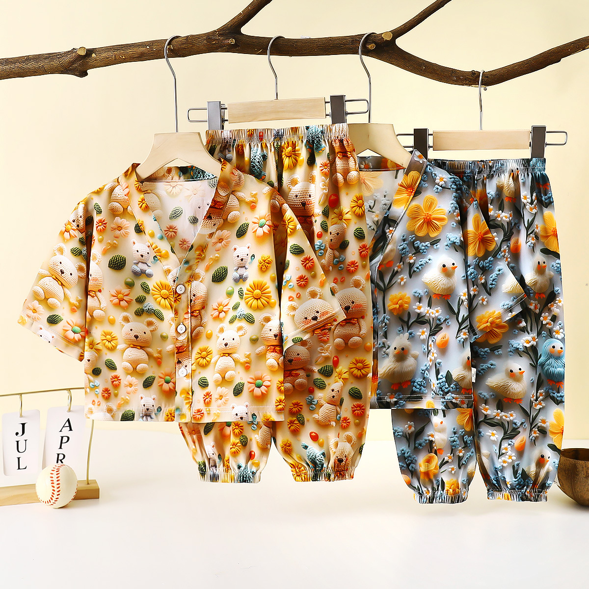 Conjunto de pijamas de seda de algodón para niños, ropa de aire acondicionado de algodón artificial de verano, ropa para el hogar de seda de algodón para niños y niñas, ropa para niños de dos piezas