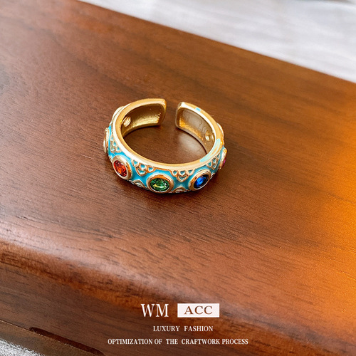 Vintage middle-aged open ring, dripping fashion niche design index finger ring, high-end hand jewelry customization
