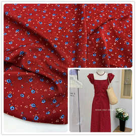 红色小碎花柔软垂顺印花布料女装童装半身裙小衫连衣裙面料2025年