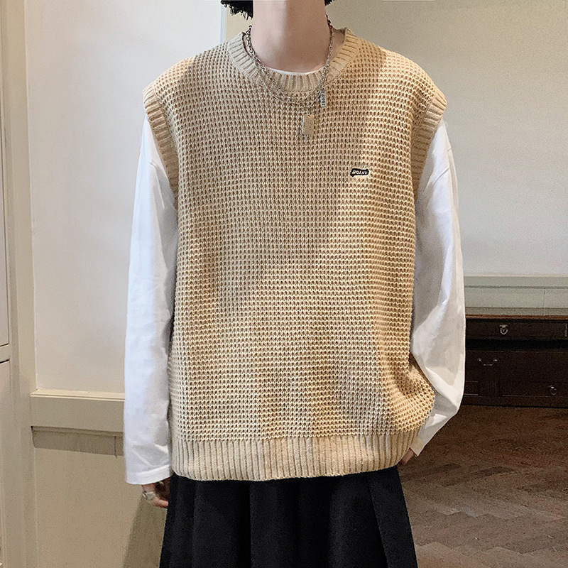 Autumn and Winter Couple's Vest Sweater Men's Korean-style Ins Student Solid Color Loose All-match Round Neck Knitted Sleeveless Vest Autumn and Winter Couple's Vest Sweater Men's Korean-style Ins Student Solid Color Loose All-match Round Neck Knitted Sleeveless Vest