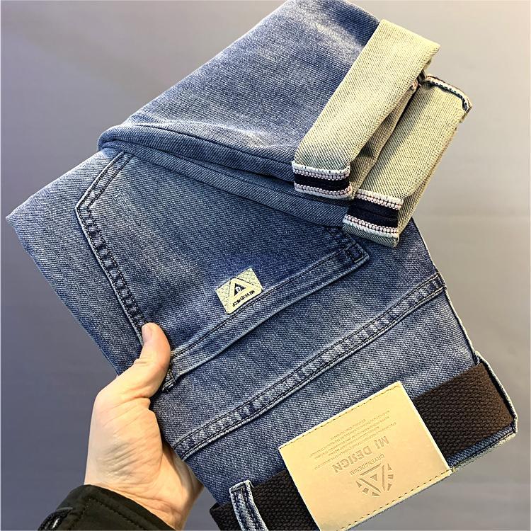 Pantalones vaqueros de primavera bordados de alta gama para hombres, pantalones largos microelásticos de moda, pantalones rectos pequeños para hombres nuevos 2024_voghion.com