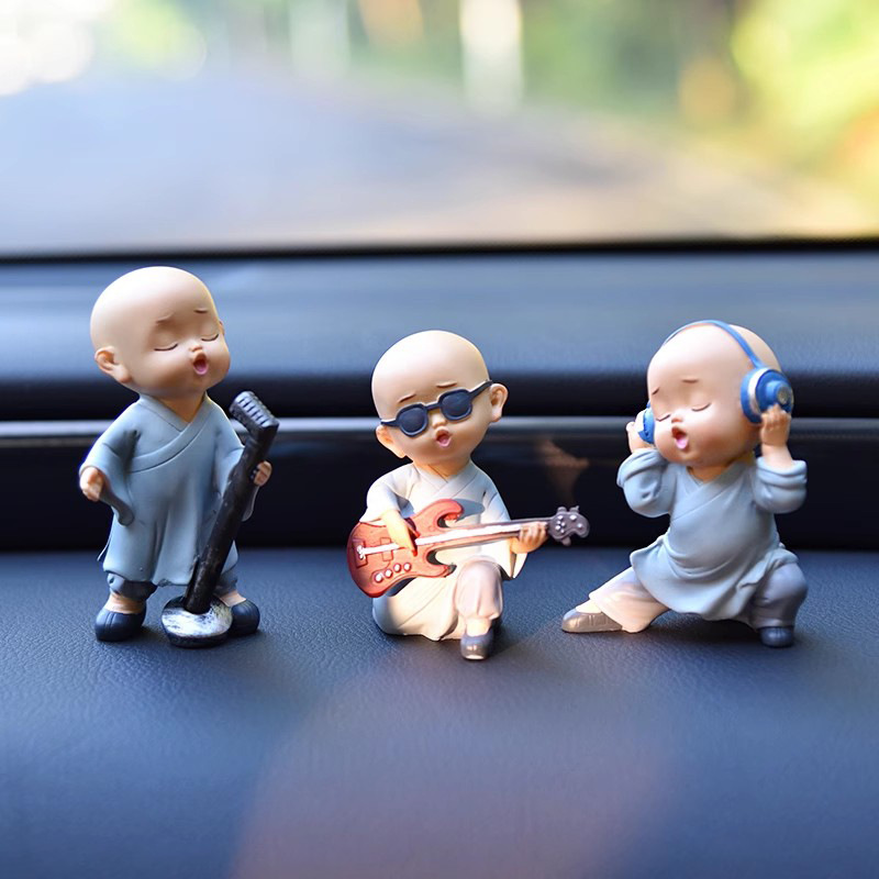 Ornament Creative Music Band Decoration Cute Resin Little Monk For Car Interior_voghion.com