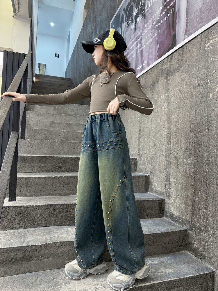 Spot 25008 Retro Pearl Jeans New Children's Miscellaneous European And American Jeans_voghion.com