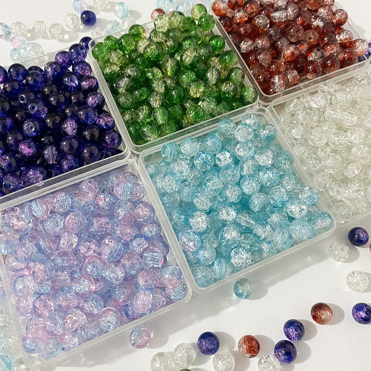 8mm水晶爆花珠冰裂琉璃珠手串串珠散珠散批手工diy手链饰品珠子
