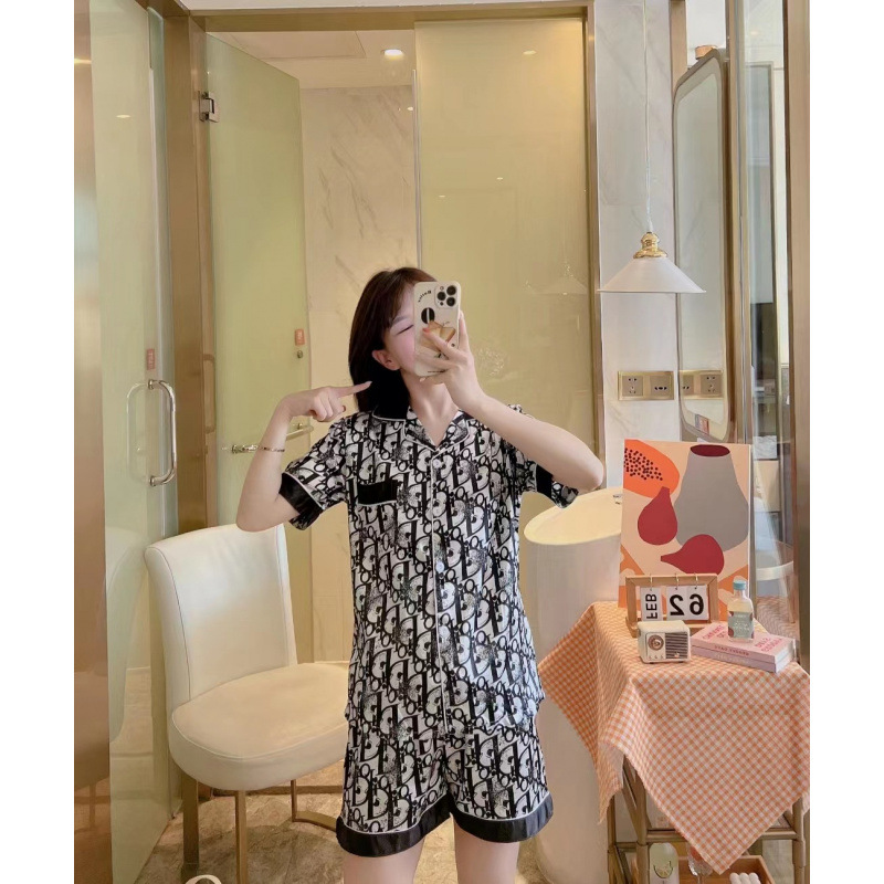 Sudeste asiático transfronterizo de verano de seda camiseta de hielo cardigan con solapa de manga corta ropa de seda set comercio exterior