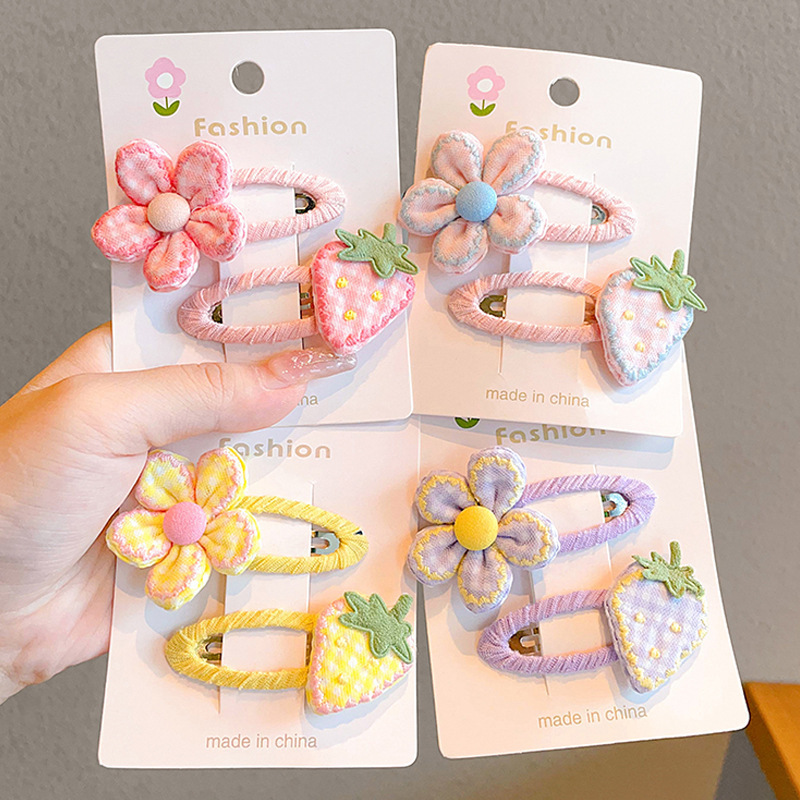 子供用ヘアピン、フラワーストロベリーBBクリップ、女の子用前髪サイドクリップ、ヘアピン、ベビーファブリックヘアアクセサリー、フラワーヘアピン|undefined