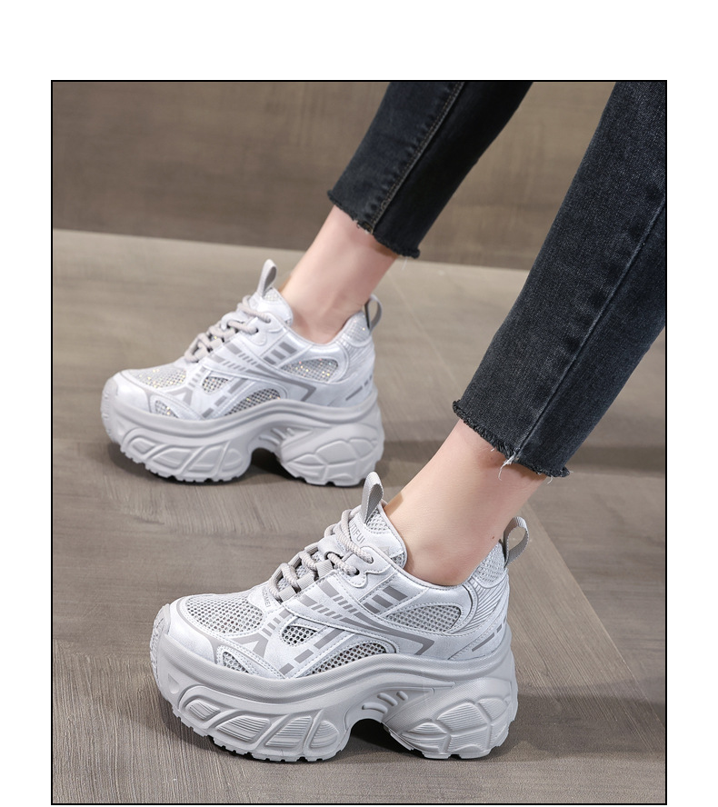 Giày sneaker nữ chunky đế dày lưới thoáng khí tăng chiều cao — Màu trắng chi tiết 15