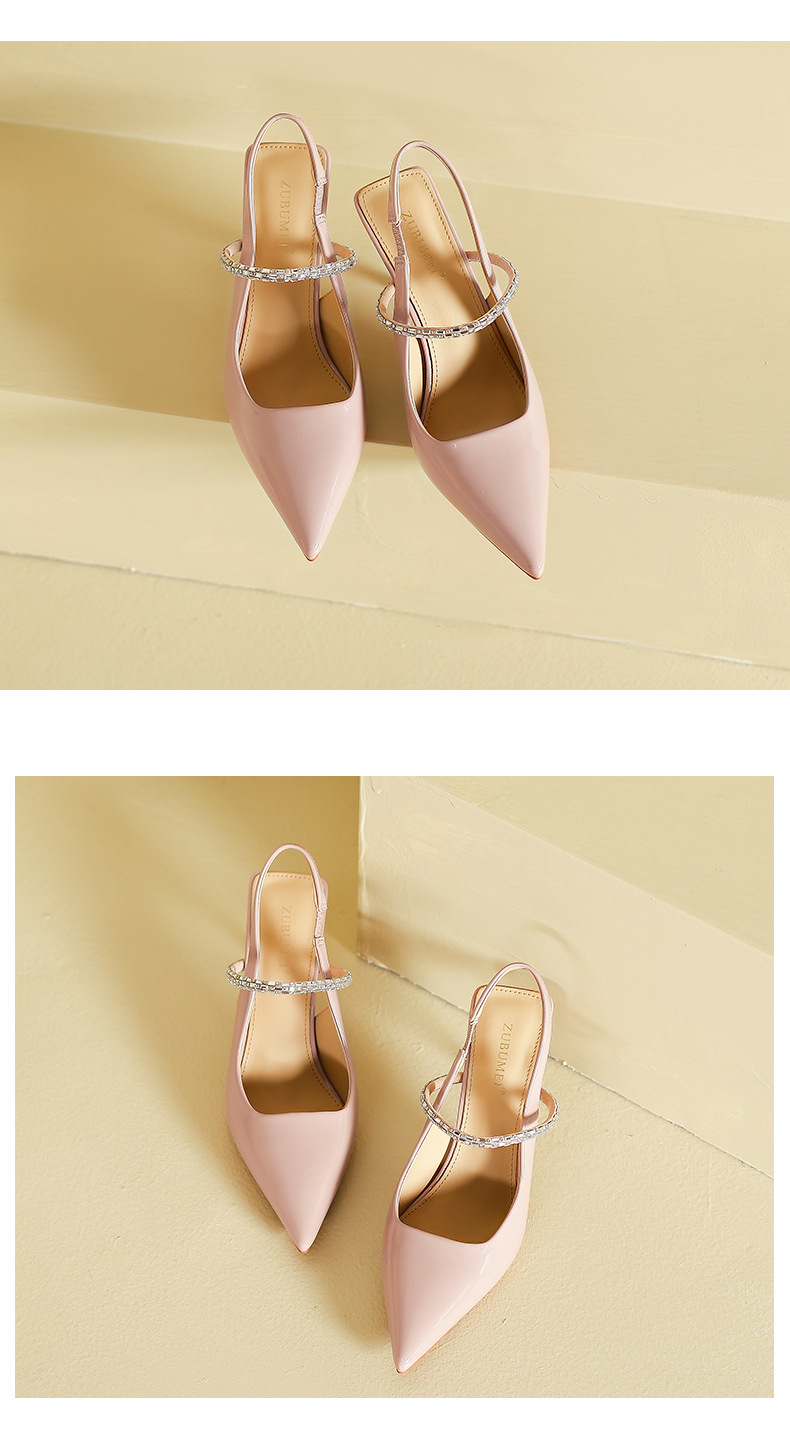 Giày sandal cao gót mũi nhọn một quai mùa hè phong cách cổ điển — Màu hồng nude chi tiết 5