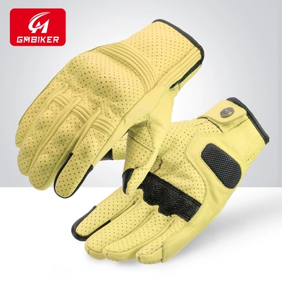 Motorcycle Gloves, Windproof, Warm, Genuine — Motorcycle Safety Supplies - 303m-yellow-breathable-model-imported-goatskin-soft-and-comfortable-s