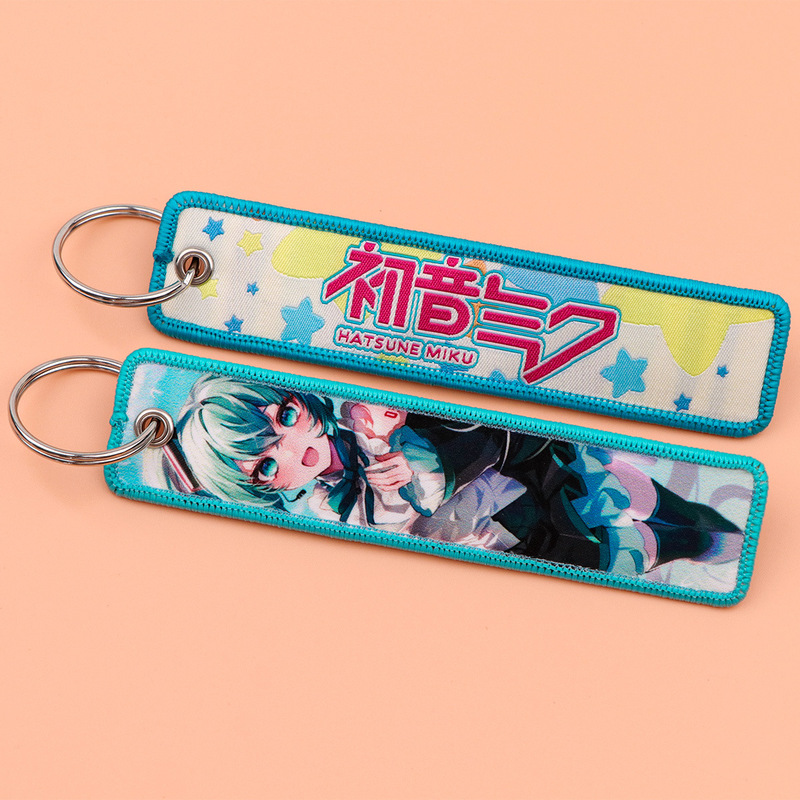 Two-Dimensional Japanese Anime Hatsune Miku Woven Label Keychain Short Cloth Strip Key Chain Keychain Motorcycle Pendant