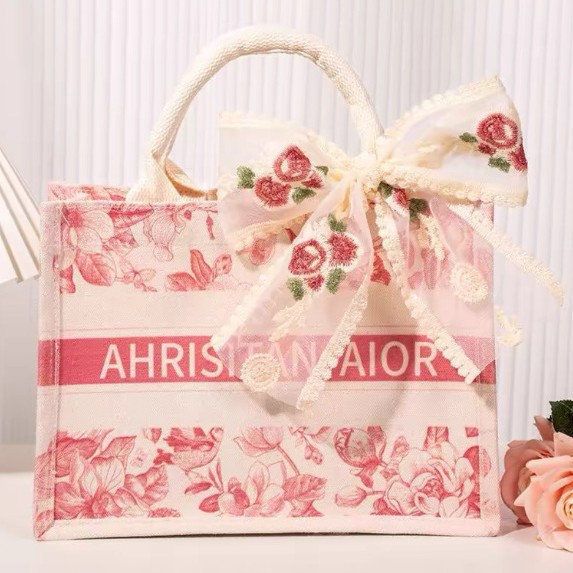 Pink flower bag-send ribbon [27*20*10]